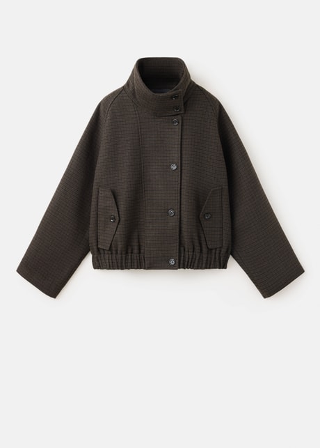 Chocolate checked funnel-neck jacket photographed on a light background — the original garment