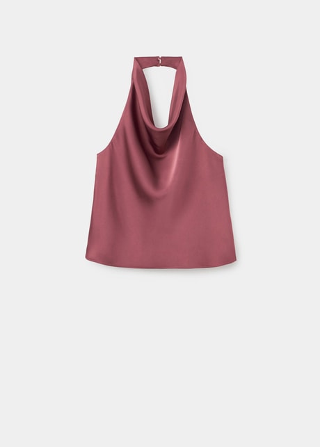 Plum satin halter top photographed on a white background — the original garment